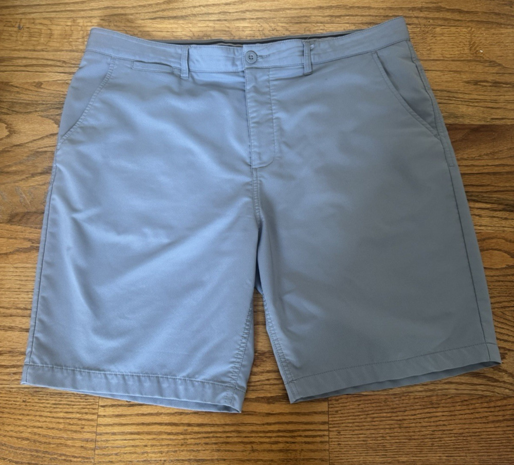 Johnnie-O Mulligan Performance Golf Shorts Blue Gray Mens 38 Stretch 9" Inseam